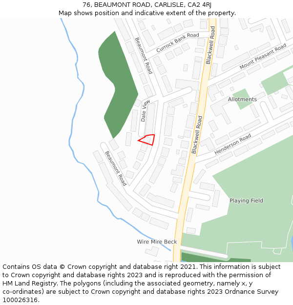 76, BEAUMONT ROAD, CARLISLE, CA2 4RJ: Location map and indicative extent of plot
