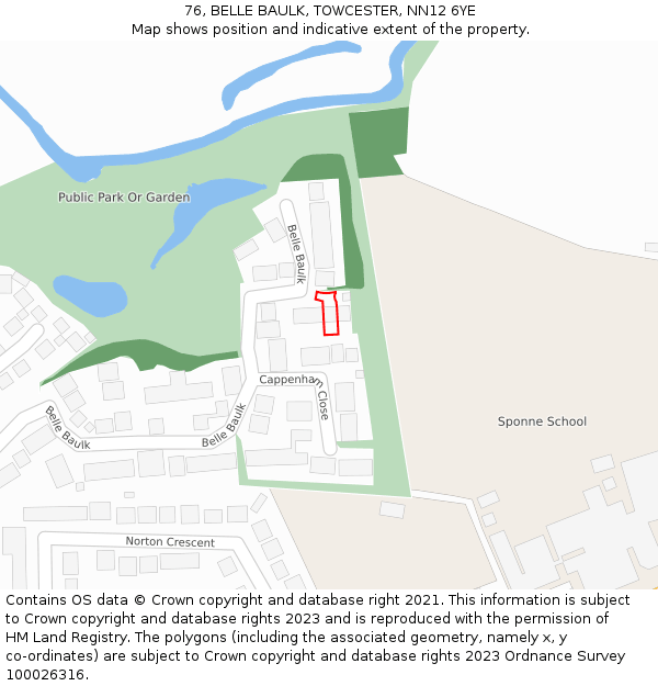 76, BELLE BAULK, TOWCESTER, NN12 6YE: Location map and indicative extent of plot