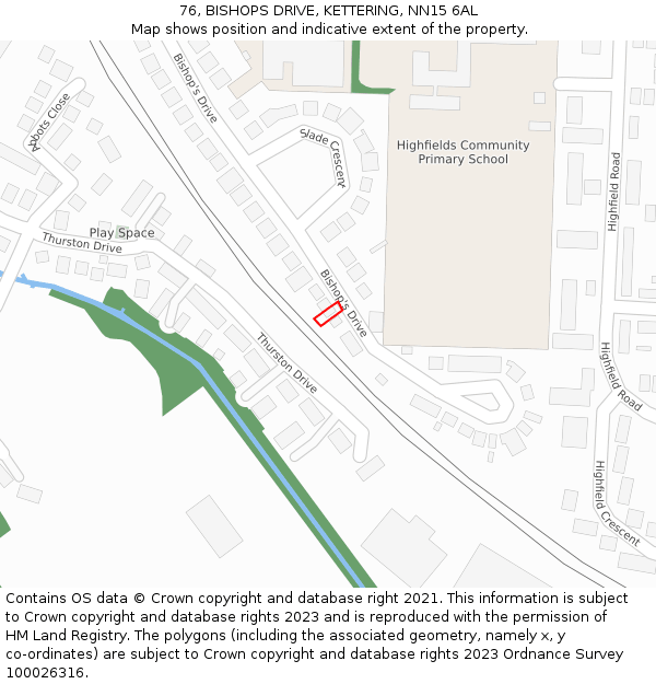 76, BISHOPS DRIVE, KETTERING, NN15 6AL: Location map and indicative extent of plot