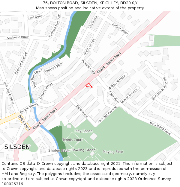 76, BOLTON ROAD, SILSDEN, KEIGHLEY, BD20 0JY: Location map and indicative extent of plot