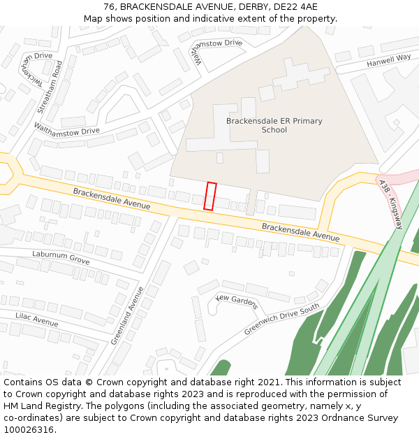 76, BRACKENSDALE AVENUE, DERBY, DE22 4AE: Location map and indicative extent of plot