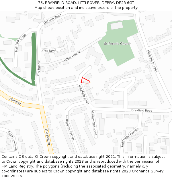 76, BRAYFIELD ROAD, LITTLEOVER, DERBY, DE23 6GT: Location map and indicative extent of plot