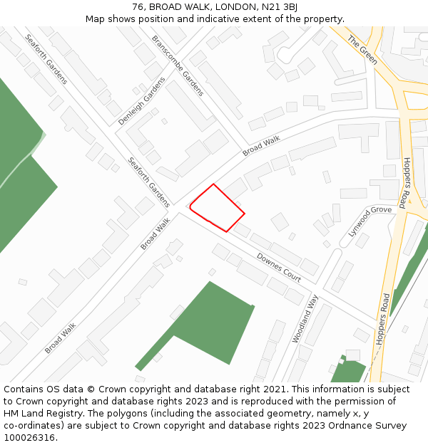 76, BROAD WALK, LONDON, N21 3BJ: Location map and indicative extent of plot