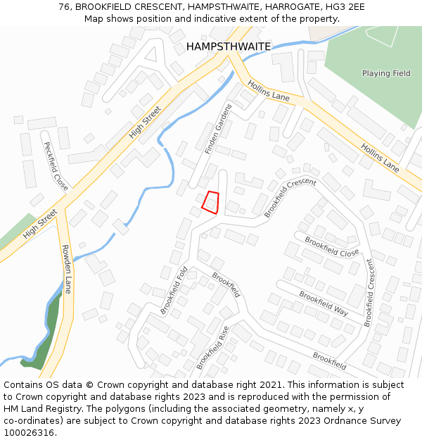 76, BROOKFIELD CRESCENT, HAMPSTHWAITE, HARROGATE, HG3 2EE: Location map and indicative extent of plot