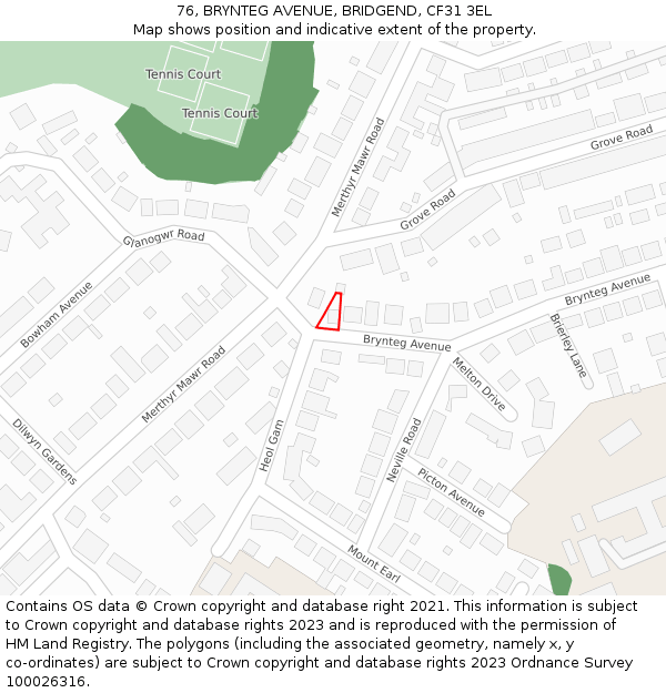 76, BRYNTEG AVENUE, BRIDGEND, CF31 3EL: Location map and indicative extent of plot