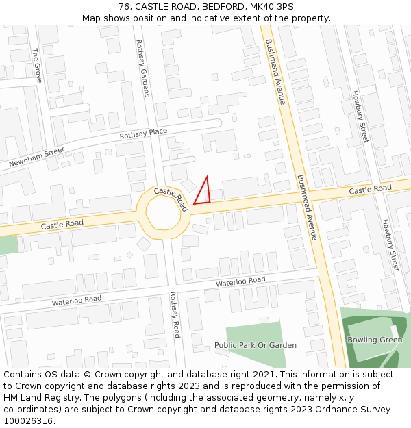 76, CASTLE ROAD, BEDFORD, MK40 3PS: Location map and indicative extent of plot