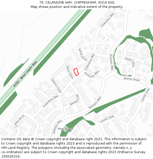76, CELANDINE WAY, CHIPPENHAM, SN14 6XQ: Location map and indicative extent of plot