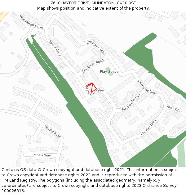 76, CHAYTOR DRIVE, NUNEATON, CV10 9ST: Location map and indicative extent of plot