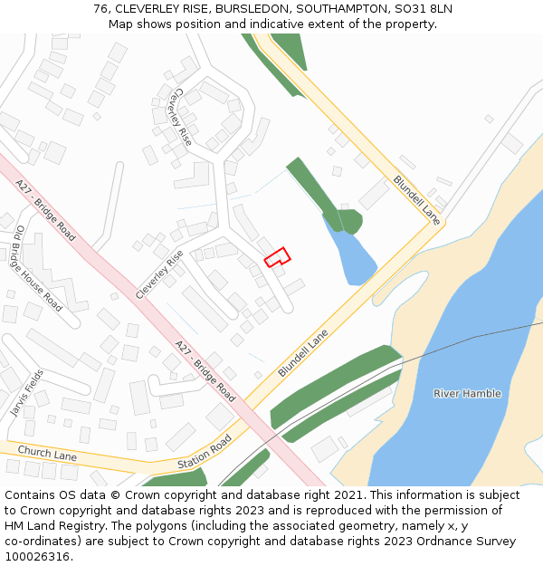 76, CLEVERLEY RISE, BURSLEDON, SOUTHAMPTON, SO31 8LN: Location map and indicative extent of plot