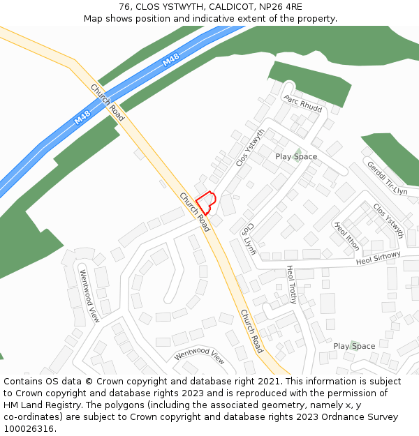 76, CLOS YSTWYTH, CALDICOT, NP26 4RE: Location map and indicative extent of plot