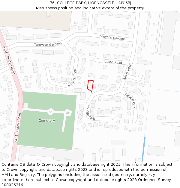 76, COLLEGE PARK, HORNCASTLE, LN9 6RJ: Location map and indicative extent of plot
