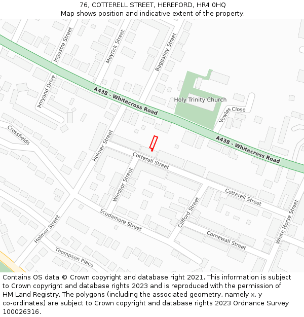 76, COTTERELL STREET, HEREFORD, HR4 0HQ: Location map and indicative extent of plot
