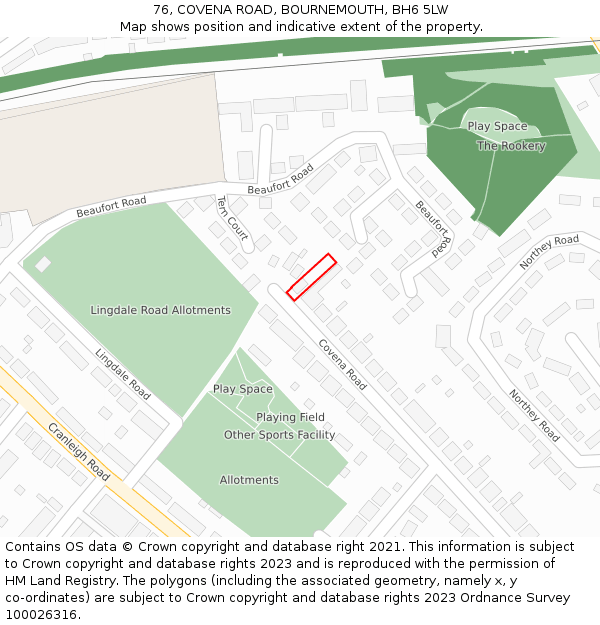 76, COVENA ROAD, BOURNEMOUTH, BH6 5LW: Location map and indicative extent of plot