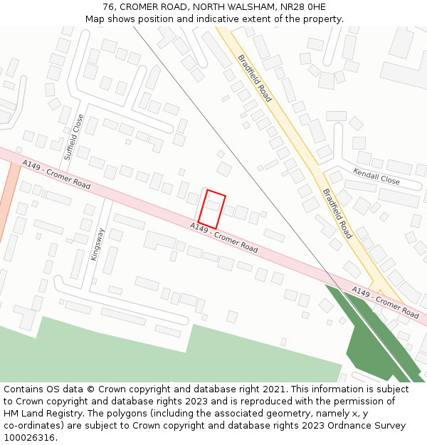 76, CROMER ROAD, NORTH WALSHAM, NR28 0HE: Location map and indicative extent of plot