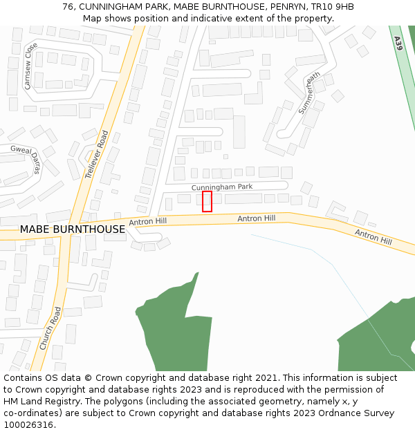 76, CUNNINGHAM PARK, MABE BURNTHOUSE, PENRYN, TR10 9HB: Location map and indicative extent of plot