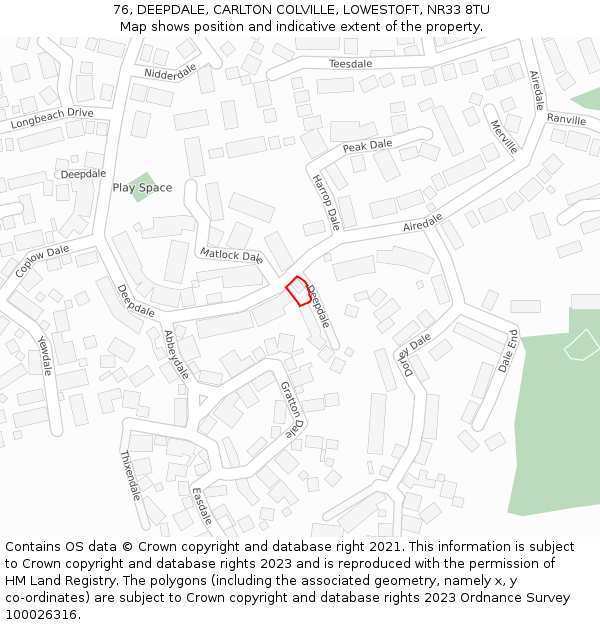76, DEEPDALE, CARLTON COLVILLE, LOWESTOFT, NR33 8TU: Location map and indicative extent of plot