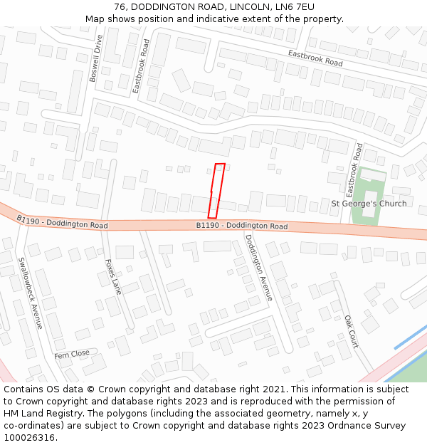 76, DODDINGTON ROAD, LINCOLN, LN6 7EU: Location map and indicative extent of plot