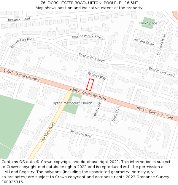 76, DORCHESTER ROAD, UPTON, POOLE, BH16 5NT: Location map and indicative extent of plot