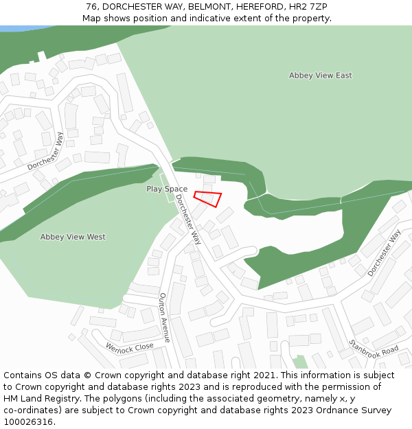 76, DORCHESTER WAY, BELMONT, HEREFORD, HR2 7ZP: Location map and indicative extent of plot