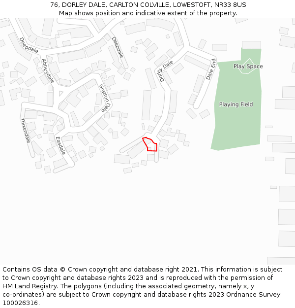 76, DORLEY DALE, CARLTON COLVILLE, LOWESTOFT, NR33 8US: Location map and indicative extent of plot