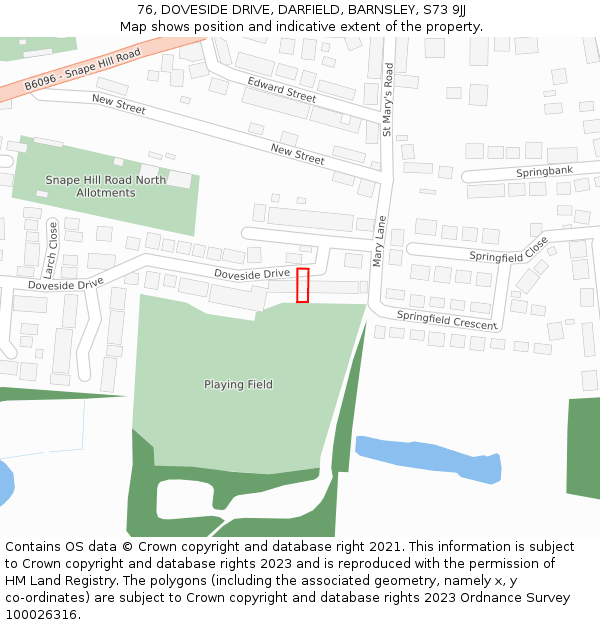 76, DOVESIDE DRIVE, DARFIELD, BARNSLEY, S73 9JJ: Location map and indicative extent of plot