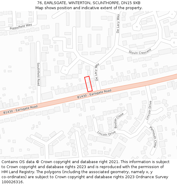 76, EARLSGATE, WINTERTON, SCUNTHORPE, DN15 9XB: Location map and indicative extent of plot