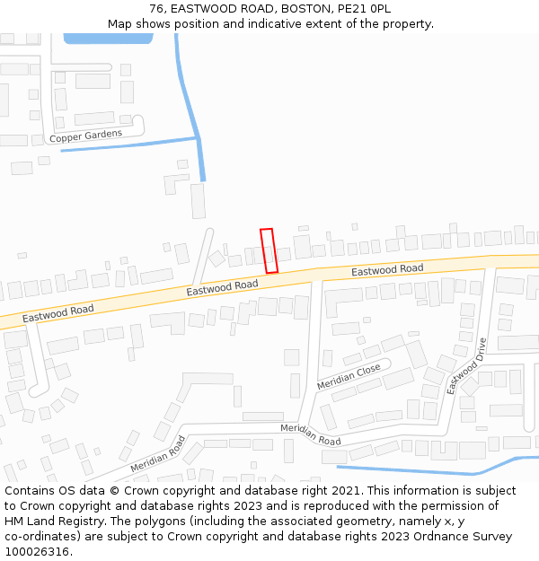 76, EASTWOOD ROAD, BOSTON, PE21 0PL: Location map and indicative extent of plot