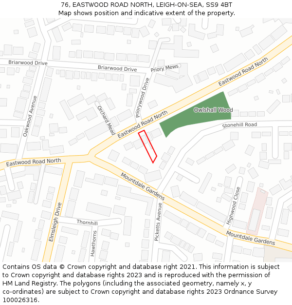 76, EASTWOOD ROAD NORTH, LEIGH-ON-SEA, SS9 4BT: Location map and indicative extent of plot