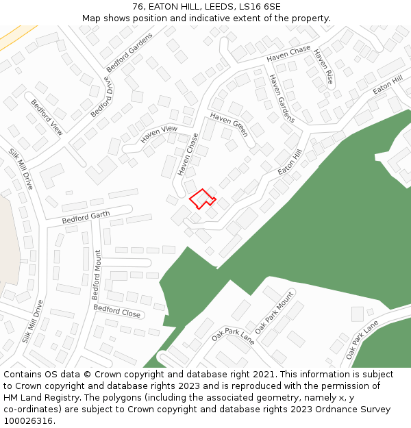 76, EATON HILL, LEEDS, LS16 6SE: Location map and indicative extent of plot