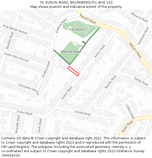 76, EVELYN ROAD, BOURNEMOUTH, BH9 1SZ: Location map and indicative extent of plot