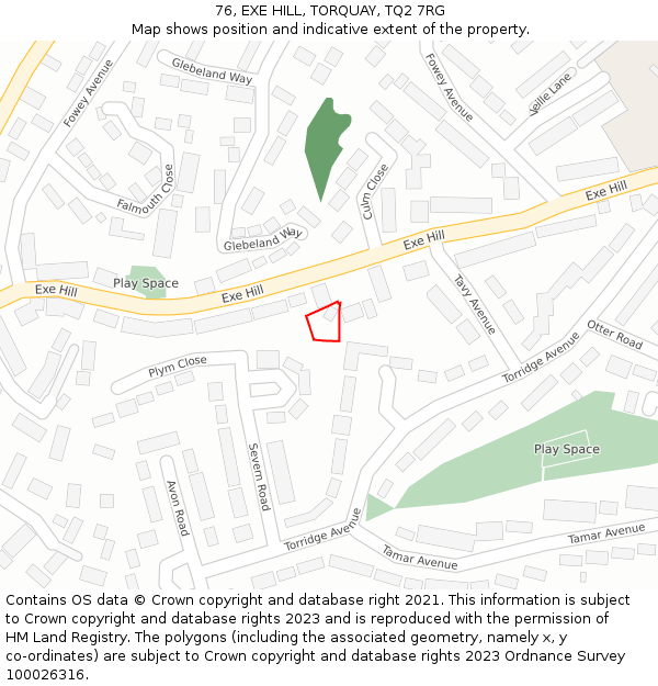 76, EXE HILL, TORQUAY, TQ2 7RG: Location map and indicative extent of plot