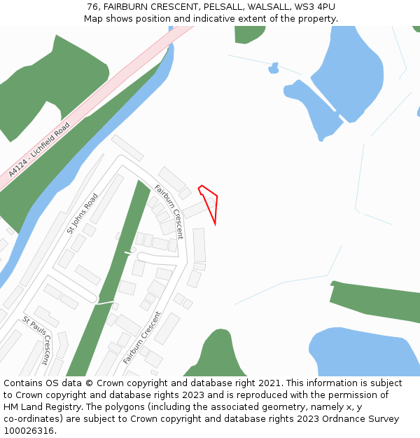 76, FAIRBURN CRESCENT, PELSALL, WALSALL, WS3 4PU: Location map and indicative extent of plot