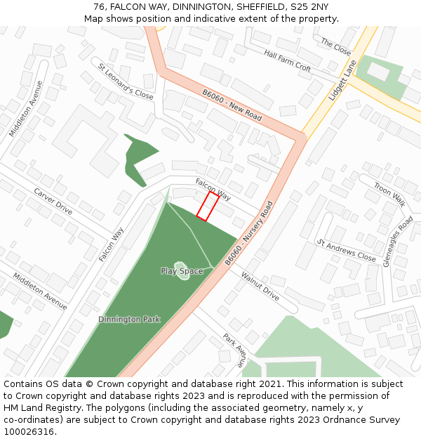 76, FALCON WAY, DINNINGTON, SHEFFIELD, S25 2NY: Location map and indicative extent of plot