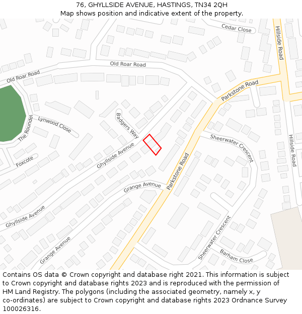 76, GHYLLSIDE AVENUE, HASTINGS, TN34 2QH: Location map and indicative extent of plot