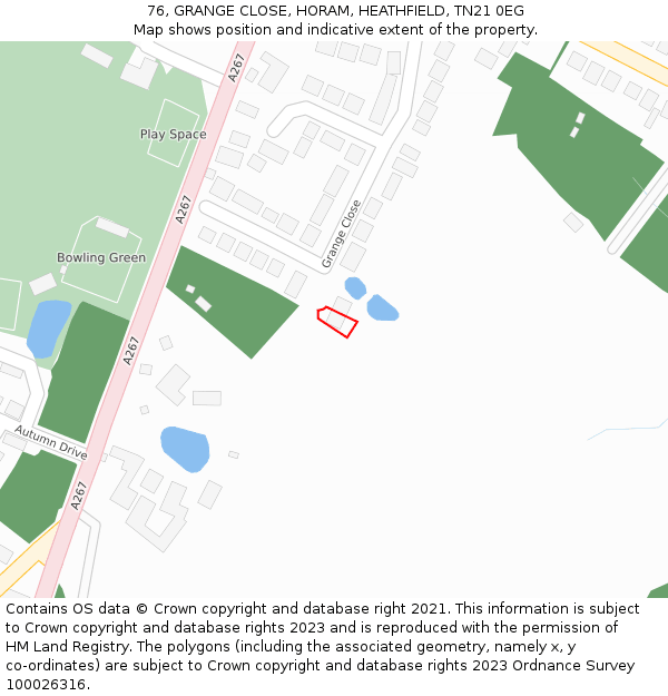76, GRANGE CLOSE, HORAM, HEATHFIELD, TN21 0EG: Location map and indicative extent of plot
