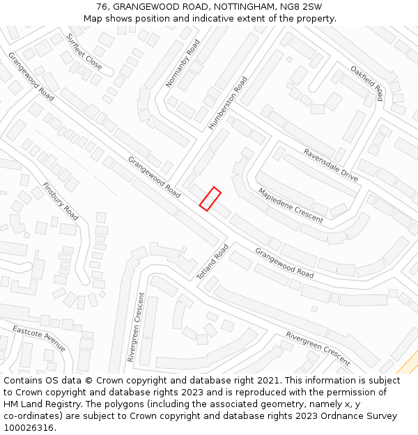 76, GRANGEWOOD ROAD, NOTTINGHAM, NG8 2SW: Location map and indicative extent of plot