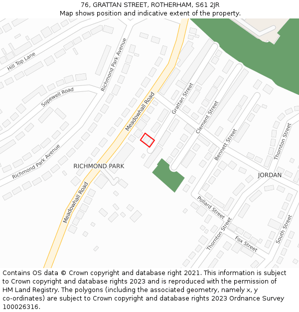 76, GRATTAN STREET, ROTHERHAM, S61 2JR: Location map and indicative extent of plot