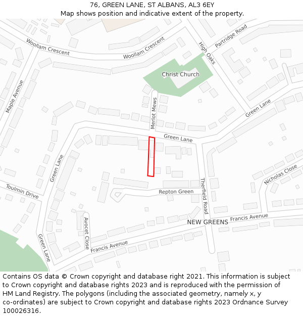 76, GREEN LANE, ST ALBANS, AL3 6EY: Location map and indicative extent of plot