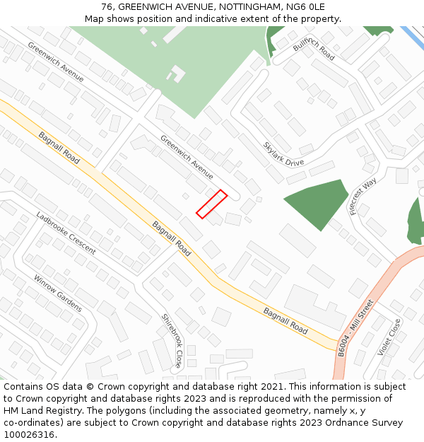 76, GREENWICH AVENUE, NOTTINGHAM, NG6 0LE: Location map and indicative extent of plot