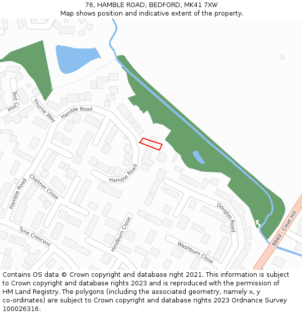 76, HAMBLE ROAD, BEDFORD, MK41 7XW: Location map and indicative extent of plot