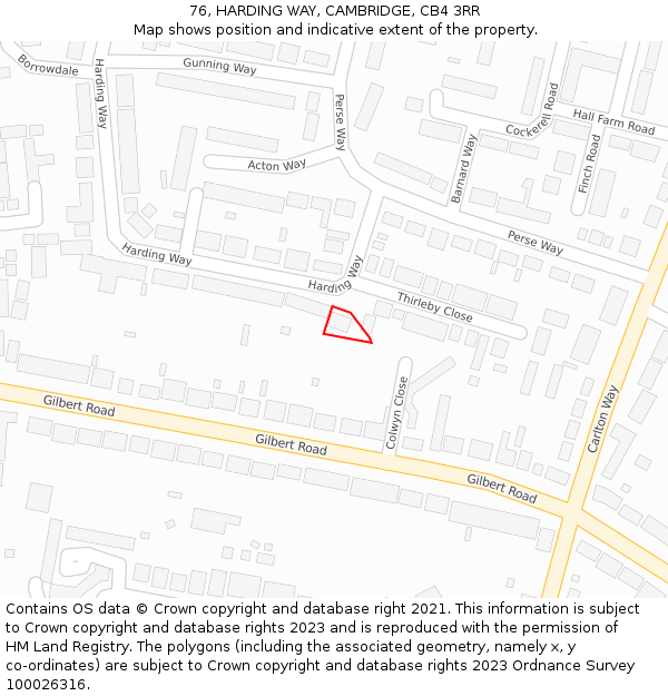 76, HARDING WAY, CAMBRIDGE, CB4 3RR: Location map and indicative extent of plot