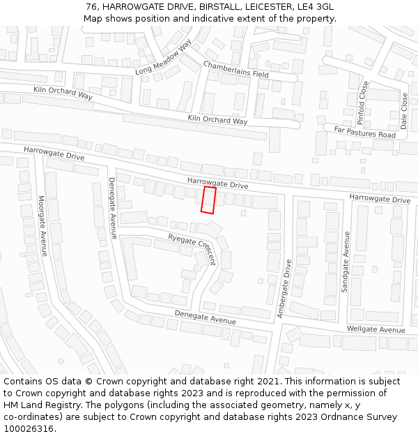 76, HARROWGATE DRIVE, BIRSTALL, LEICESTER, LE4 3GL: Location map and indicative extent of plot
