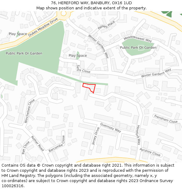 76, HEREFORD WAY, BANBURY, OX16 1UD: Location map and indicative extent of plot