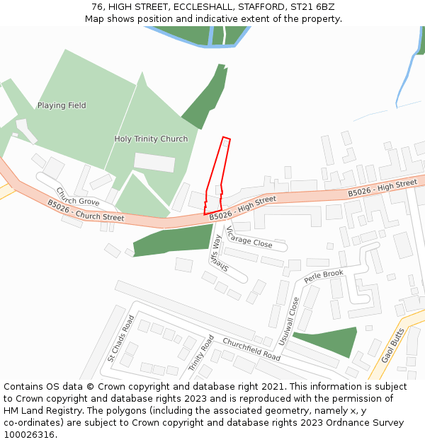 76, HIGH STREET, ECCLESHALL, STAFFORD, ST21 6BZ: Location map and indicative extent of plot