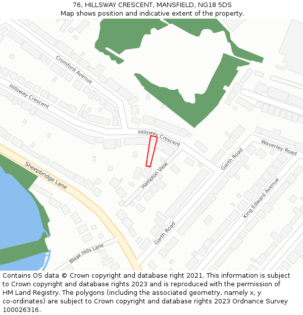 76, HILLSWAY CRESCENT, MANSFIELD, NG18 5DS: Location map and indicative extent of plot