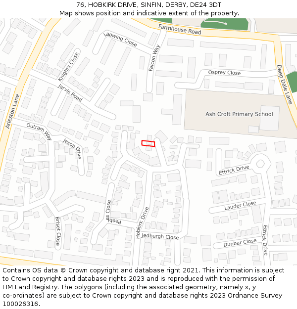 76, HOBKIRK DRIVE, SINFIN, DERBY, DE24 3DT: Location map and indicative extent of plot