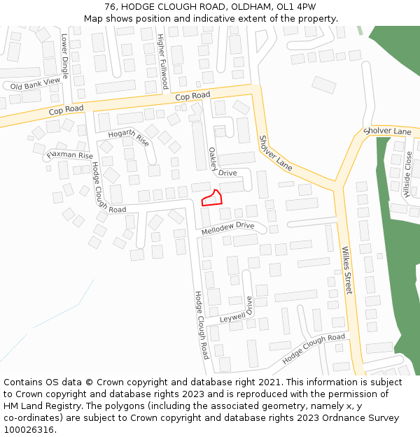 76, HODGE CLOUGH ROAD, OLDHAM, OL1 4PW: Location map and indicative extent of plot