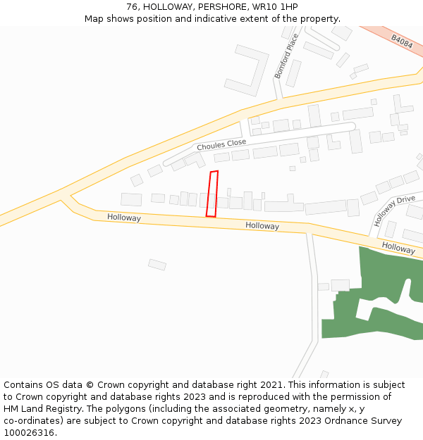 76, HOLLOWAY, PERSHORE, WR10 1HP: Location map and indicative extent of plot