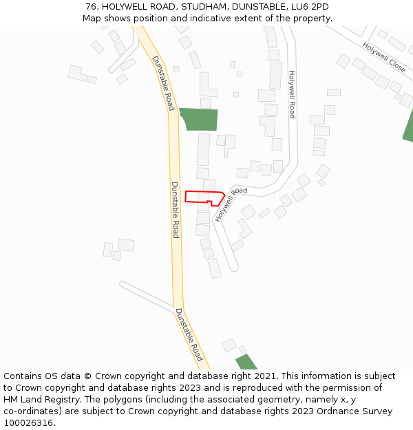 76, HOLYWELL ROAD, STUDHAM, DUNSTABLE, LU6 2PD: Location map and indicative extent of plot