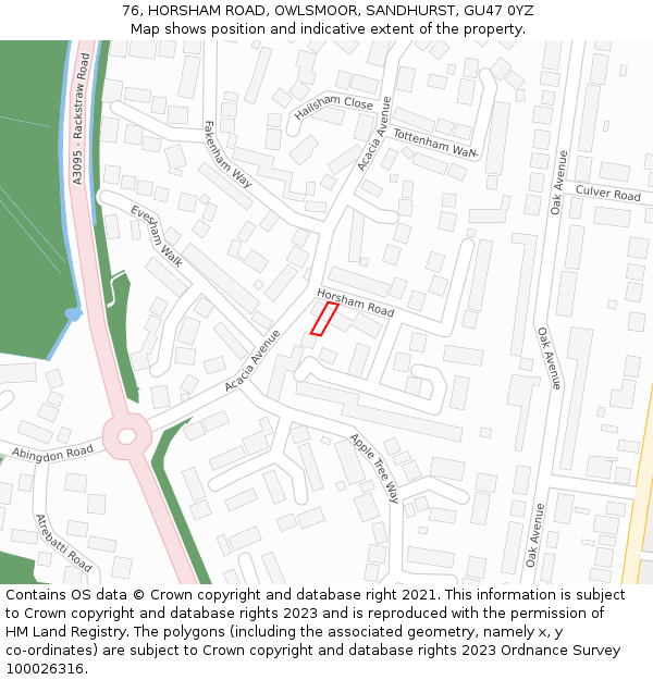 76, HORSHAM ROAD, OWLSMOOR, SANDHURST, GU47 0YZ: Location map and indicative extent of plot